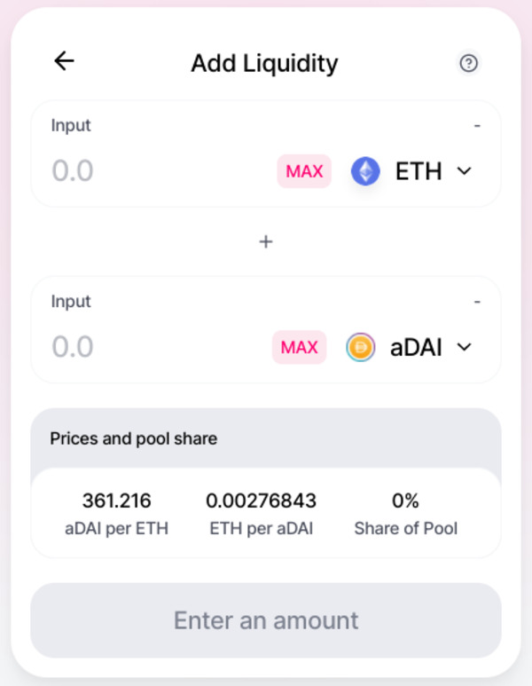 Add liquidity screen shot.